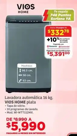 Soriana Híper Vios home lavadora automática oferta
