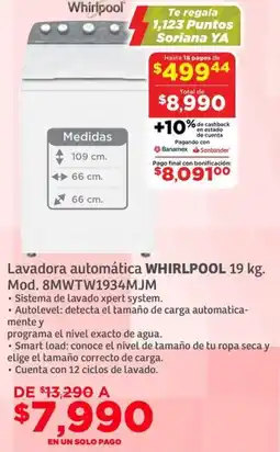 Soriana Híper Whirlpool lavadora automática oferta