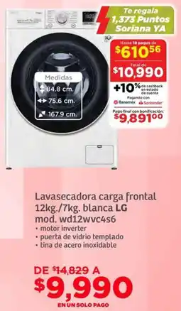 Soriana Híper LG lavasecadora carga frontal oferta