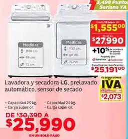 Soriana Híper LG lavadora y secadora prelavado automático, sensor de secado oferta