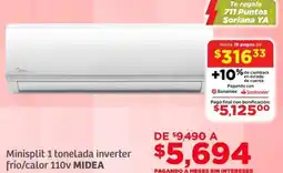 Soriana Híper Midea minisplit 1 tonelada inverter frío/calor oferta
