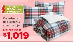 Soriana Híper Cobertor hsd mat cuadros rojo oferta