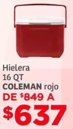 Soriana Híper Coleman hielera 16 qt rojo oferta
