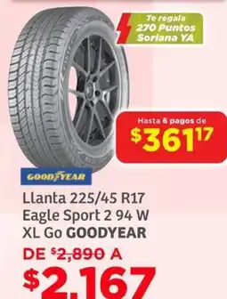 Soriana Híper goodyear llanta 225/45 r17 eagle sport 2 94 w xl go oferta