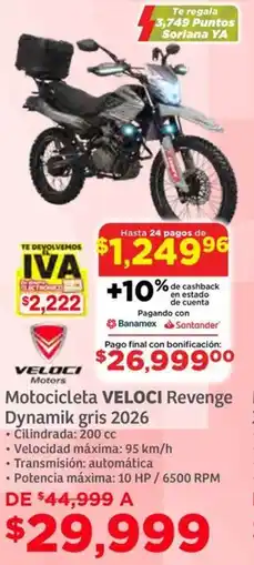 Soriana Híper VELOCI Motocicleta oferta
