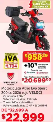 Soriana Híper Veloci motocicleta atrio evo sport 200 cc 2026 rojo oferta