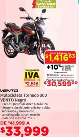 Soriana Híper Vento motocicleta tornado 300 negro oferta