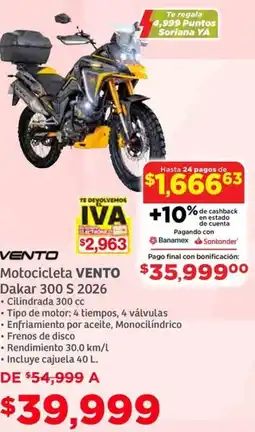 Soriana Híper Vento motocicleta dakar 300 S 2026 oferta