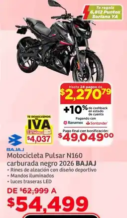 Soriana Híper Bajaj motocicleta pulsar N160 carburada negro 2026 oferta