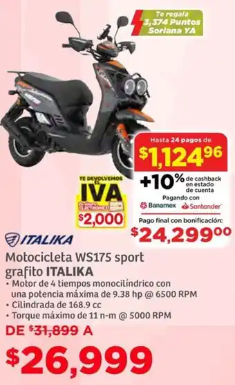 Soriana Híper Italika motocicleta WS175 sport grafito oferta