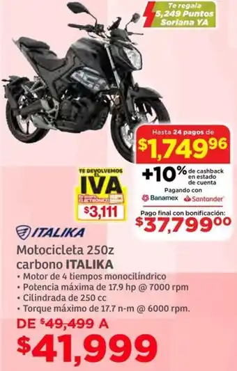 Soriana Híper Italika motocicleta 250z carbono oferta