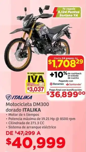 Soriana Híper Italika motocicleta DM300 dorado oferta