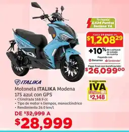 Soriana Híper Italika motoneta modena 175 azul con GPS oferta