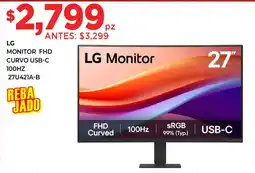 HEB Lg monitor fhd curvo usb-c 100hz oferta