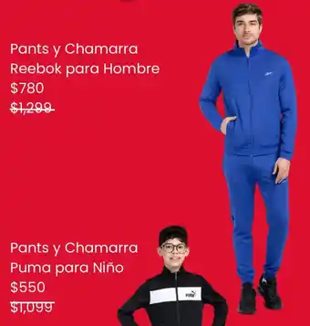 Pants y chamarra reebok para hombre