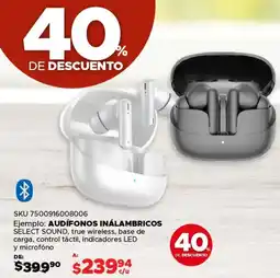 Woolworth Audifonos inálambricos select sound, true wireless, base de carga, control táctil oferta