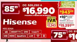 Soriana Súper Hisense smart tv 85" oferta
