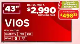 Soriana Súper Vios smart tv 43" oferta