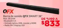 Soriana Súper Qfx smart 38" barra de sonido oferta