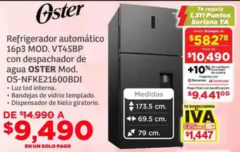 Soriana Súper Oster refrigerador automático 16p3 oferta