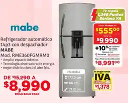 Soriana Súper Mabe refrigerador automático 14p3 con despachador oferta