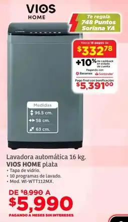 Soriana Súper Vios home lavadora automática oferta