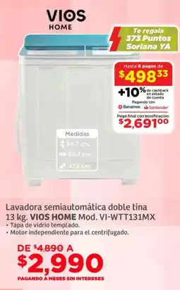 Soriana Súper Vios home lavadora semiautomática doble tina oferta