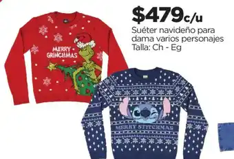 Chedraui Suéter navideño para dama varios personajes oferta