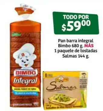 Soriana Súper Pan Barra Integral Bimbo 680g Más 1 Paquete de Tostadas Salmas 144g oferta