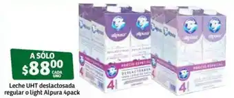 Soriana Súper Leche UHT Deslactosada Regular o Light Alpura 4 pack oferta