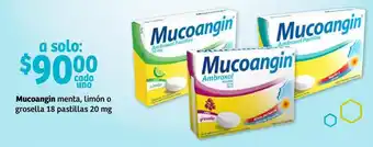 Mucoangin Menta, Limón o Grosella 20mg 18 pastillas