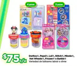 Bodega Aurrerá Doritos, Pepsi, Lol, Stitch, Minnie, Hot Wheels, Frozen o Barbie bálsamo labial o slime oferta