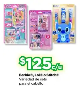 Bodega Aurrerá Barbie, Lol o Stitch set para el cabello oferta