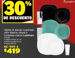 Soriana Híper Luminarc vajilla cuadrada cikir oferta