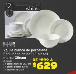 Soriana Híper Gibson vajilla blanca de porcelana fina oferta