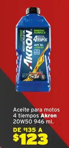 Soriana Híper Akron aceite para Aceite para motos 4 tiempos Akron 20W50 946 ml. DE $135 A oferta