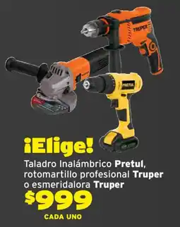 Soriana Híper Pretul taladora inalambrico, Truper rotomartillo profesional o esmeridalora oferta