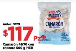 HEB HEB camarón 41/70 con cascara oferta