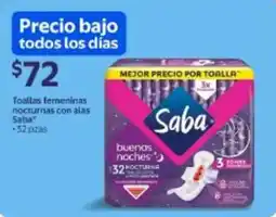 Walmart Saba toallas femeninas nocturnas oferta