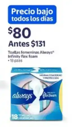 Walmart Always Infinity flex foam toallas femeninas oferta