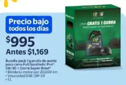 Walmart Bundle pack 1 garrafa de aceite para carro Full Synthetic Pro 5W-30+Gorra Super Bowl oferta