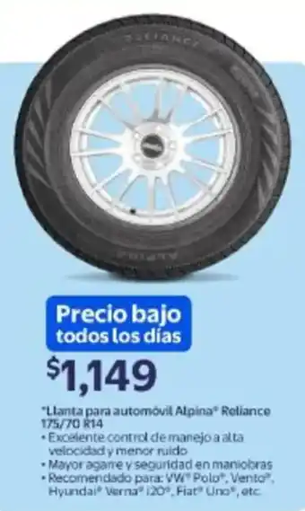 Walmart Llanta para automóvil alpina reliance 175/70 r14 oferta