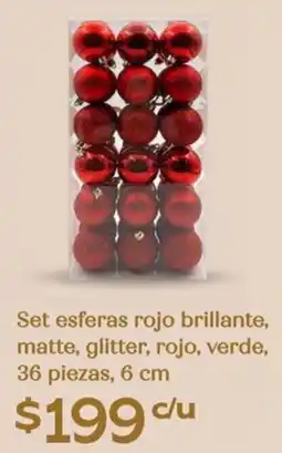 Soriana Híper Set esferas rojo brillante, matte, glitter, rojo, verde oferta