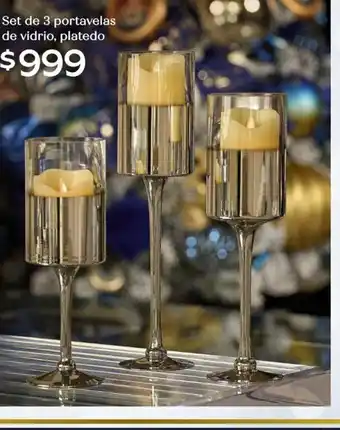 Soriana Híper Set de 3 portavelas de vidrio, platedo oferta