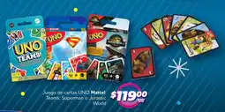 Soriana Mercado Juego de cartas uno mattel teams, superman o jurassic oferta