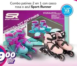 Soriana Mercado Sport runner combo patines 2 en 1 con casco rosa o azul oferta
