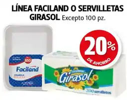 Farmacias Guadalajara Girasol línea faciland o servilletas excepto oferta
