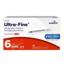 Farmacias Benavides Jeringa para Insulina U-100/0.5 ml/31G x 6 mm oferta