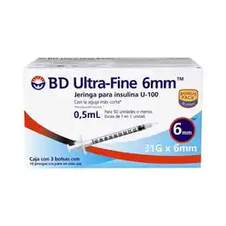Farmacias Benavides Jeringa para Insulina U-100/0.5 ml/31G x 6 mm oferta
