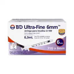 Farmacias Benavides Jeringa para Insulina U-100/0.3 ml/31G x 6 mm oferta